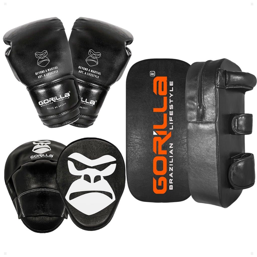 Kit Luvas de Boxe + Par de Aparadores de chute + Par de Manoplas de Foco Gorilla