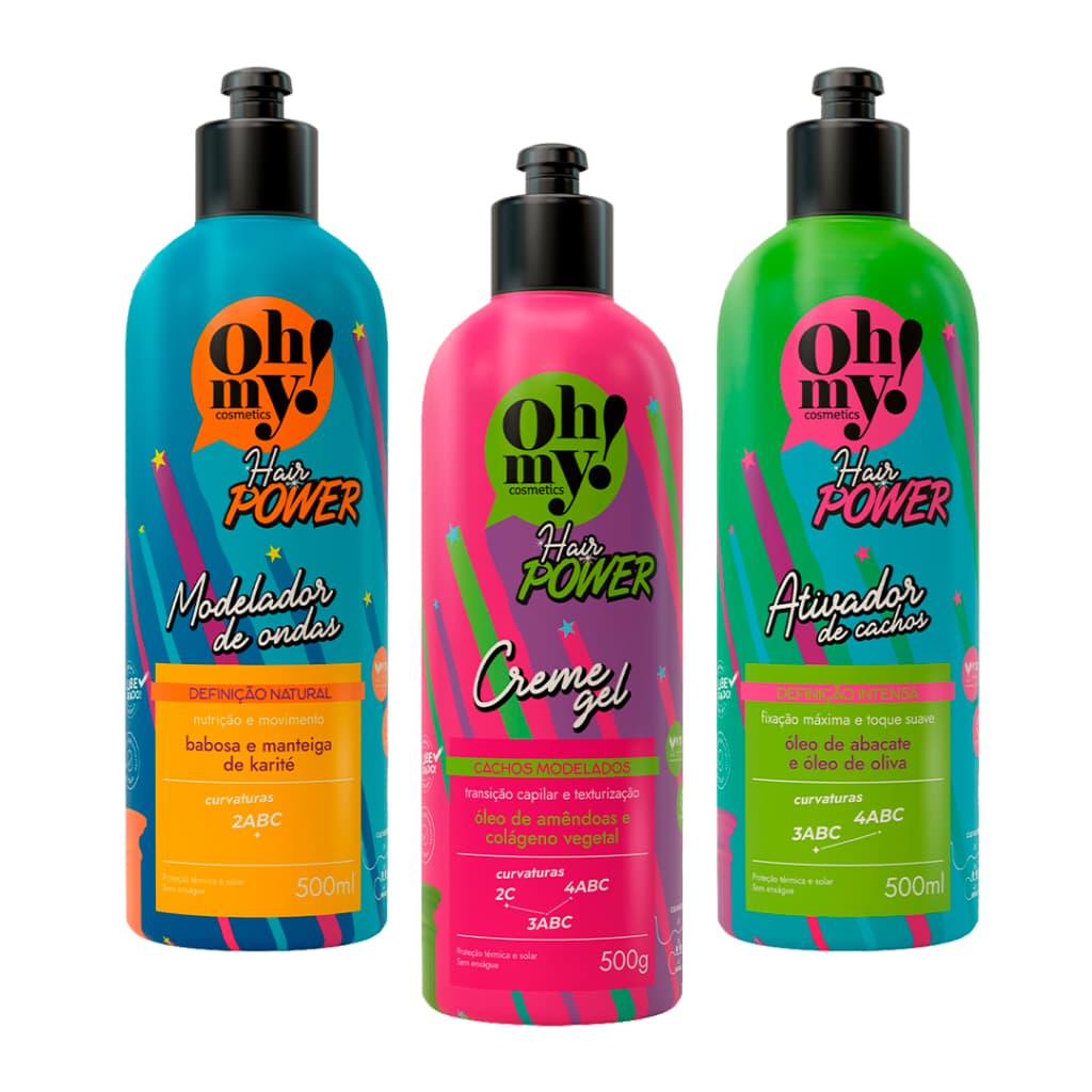 Kit Hair Power 500ml Modelador de Ondas + Creme Gel + Ativador de cachos - Oh my