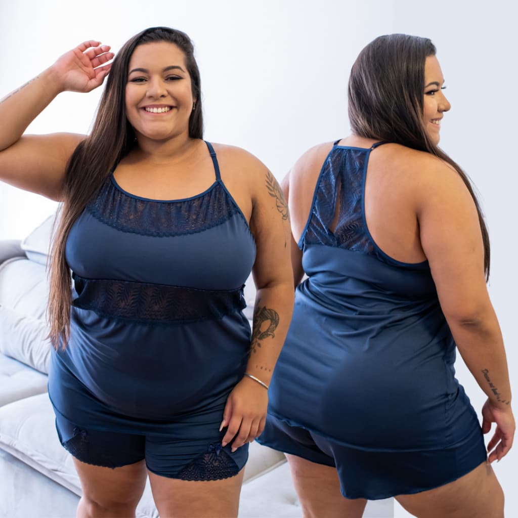 Short Doll Plus Size 50 52 54 56 Confortável com Renda Tamanho Especial Linha Noite Dormir Pijama Grande - LIT Modas