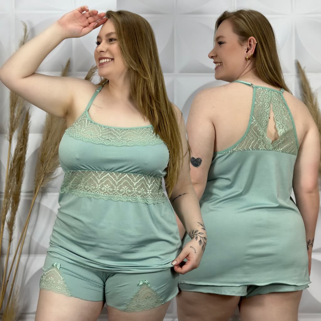 Short Doll Plus Size com detalhe em Renda Confortável 50 52 54 56 Linha Noite Roupa de dormir Pijama Grande - LIT Modas