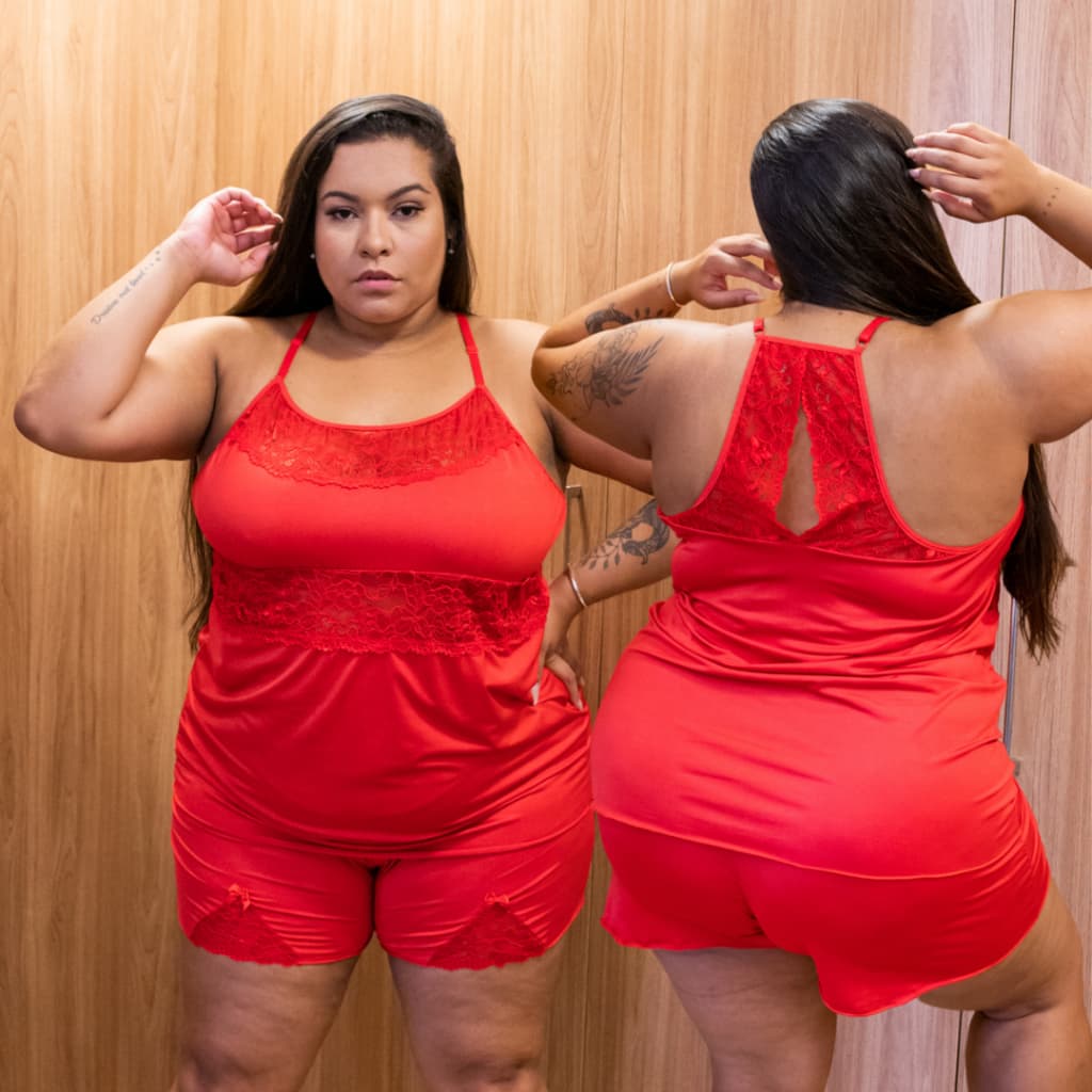 Pijama Plus Size 50 52 54 56 com detalhe em Renda Confortável Linha Noite Roupa de Dormir Pijama Grande - LIT Modas