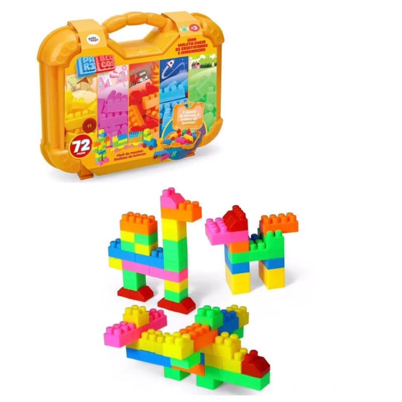 Kit Maleta de Blocos de Montar Brinquedo Educativo Infantil Estimula Criatividade