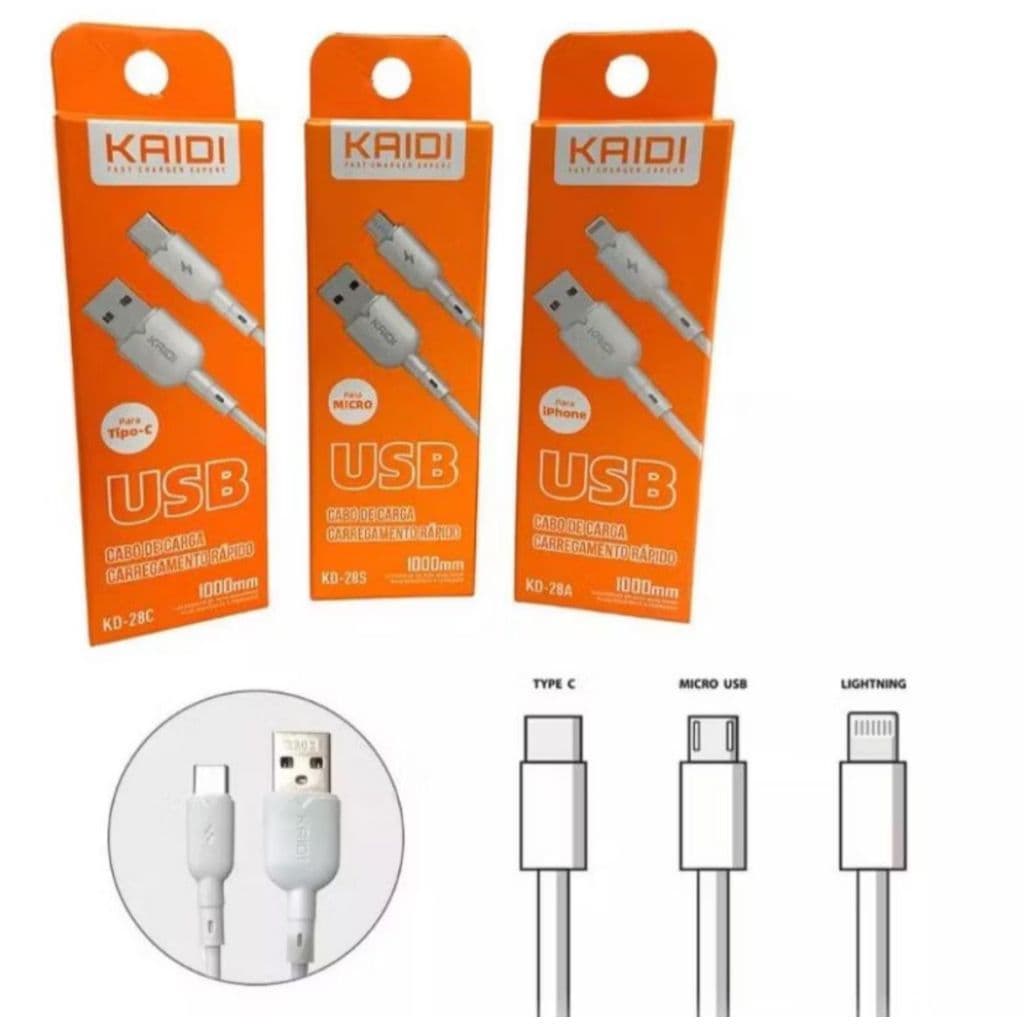 Cabo Kaidi Original Micro V8 Tipo-C iPhone KD-28M/28C/28A