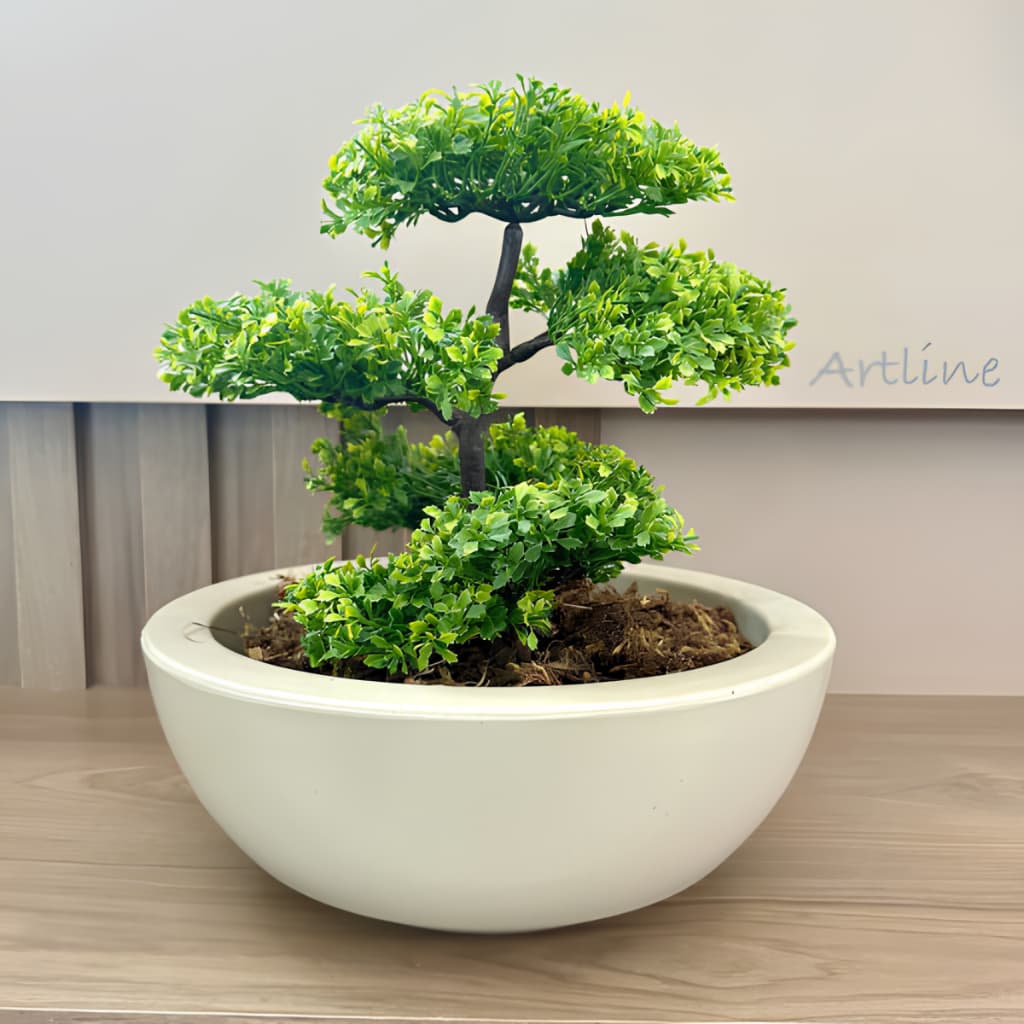 Planta Artificial Bonsai Ultra Realista com Vaso Bacia Decorativa (BACIA+BONSAI+MUSCO)
