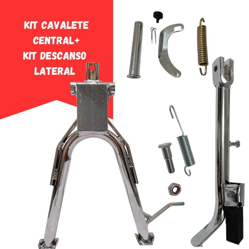 Kit Cavalete Central +kit Pezinho Descanso Lateral Motocicleta Titan 150/160 fAN 150/160 Cromado
