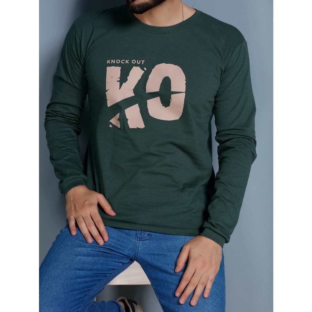 camiseta manga longa masculino gola redonda estampa OK