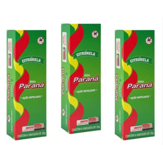 Kit 3 Vela Palito Aromática Citronela cx c/6 unid 25g Paraná