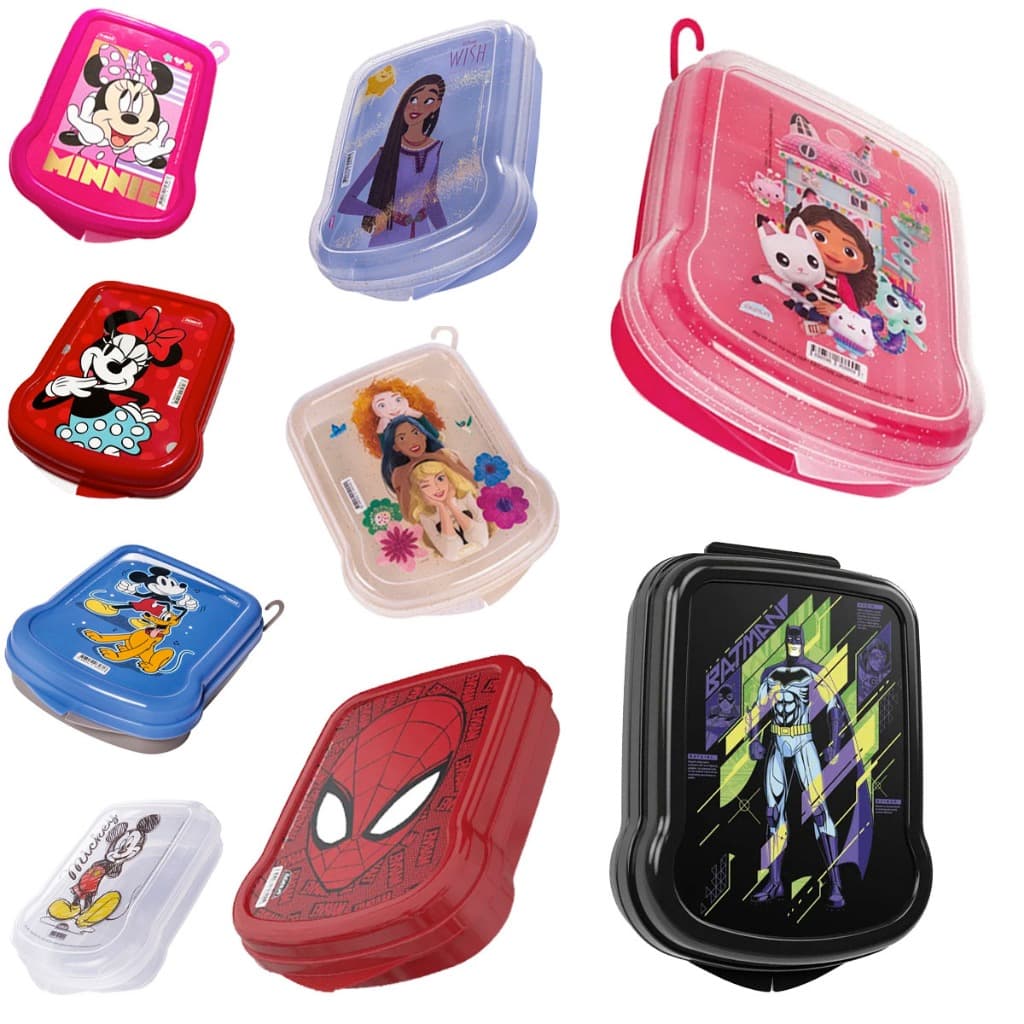 Sanduicheira Porta Lanche Infantil Personagens Disney e Heróis | Tampa Fixa | Lancheira Escolar e Passeios