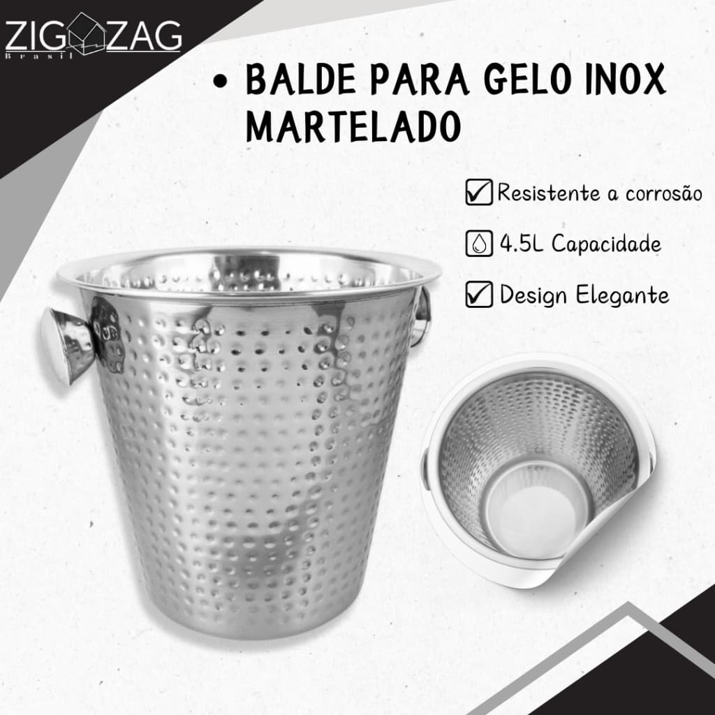 Balde de Gelo Inox Martelado - 4,5 L