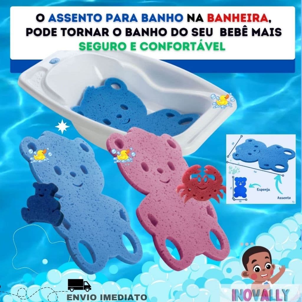 Banhador de bebê, Banheira com Válvula ou banheira: assento de espuma, Toalha banho, pinico, troninho