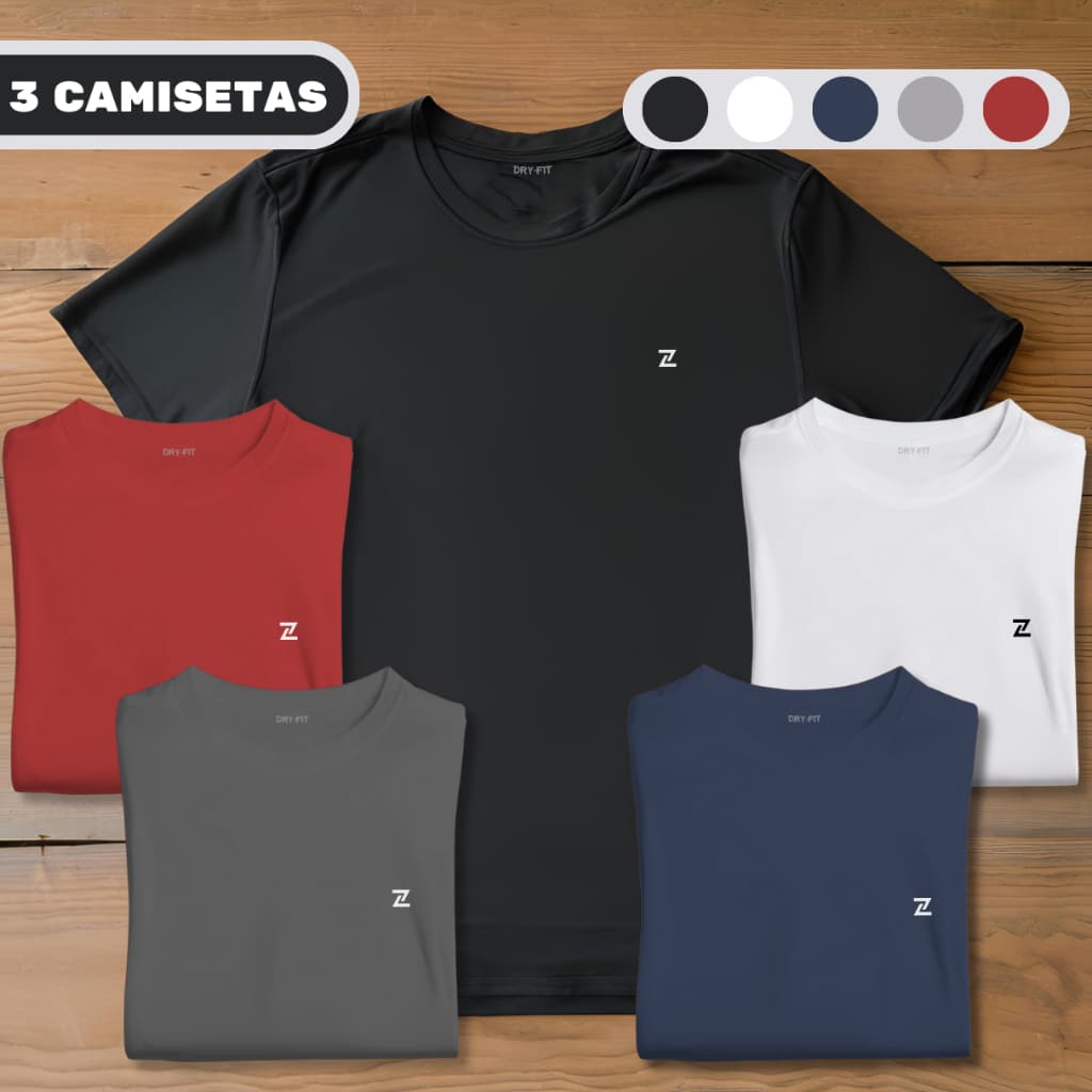 Kit com 3 Camisetas Masculina Academia Dry Fit Esportiva Refletiva Plus Size