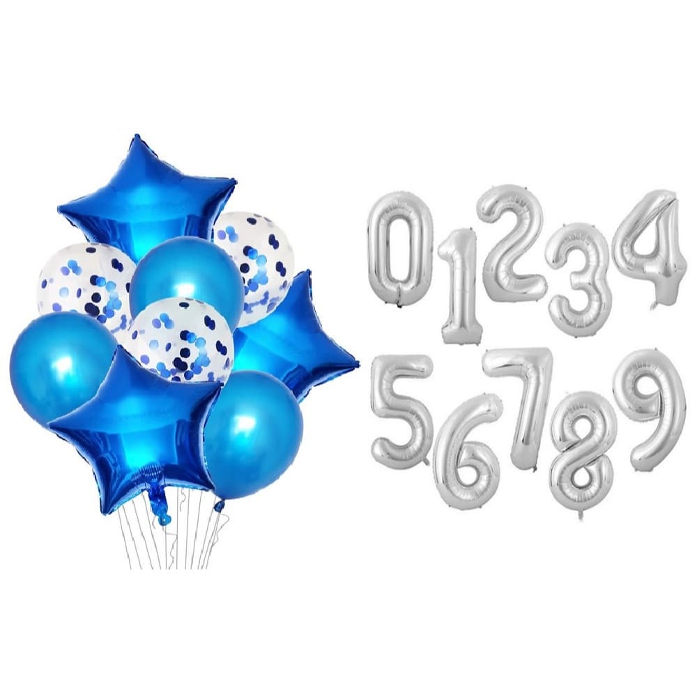 Kit Buque 9 Peças Balões Bexiga + 2 Números Metalizados 70cm