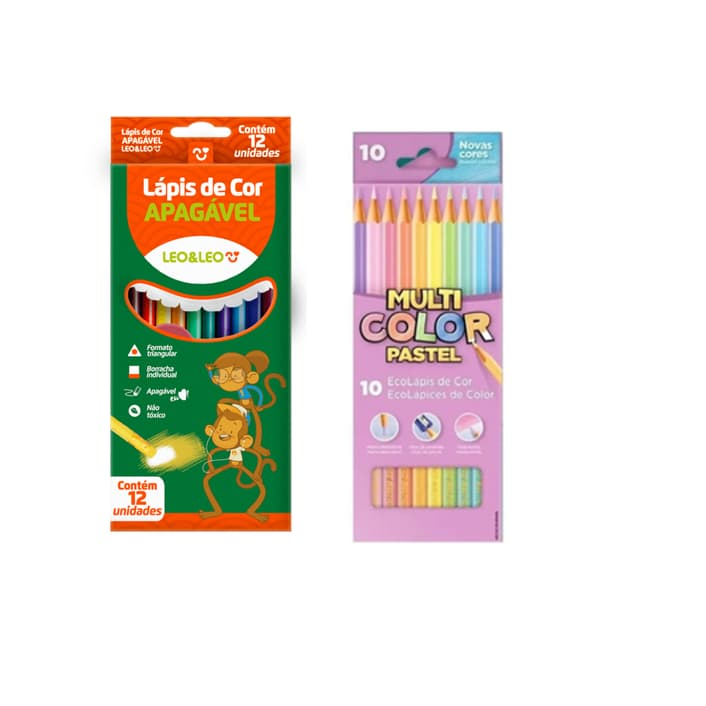 Lapis de cor apagável 12 cores  + 10 lapis cor Pastel