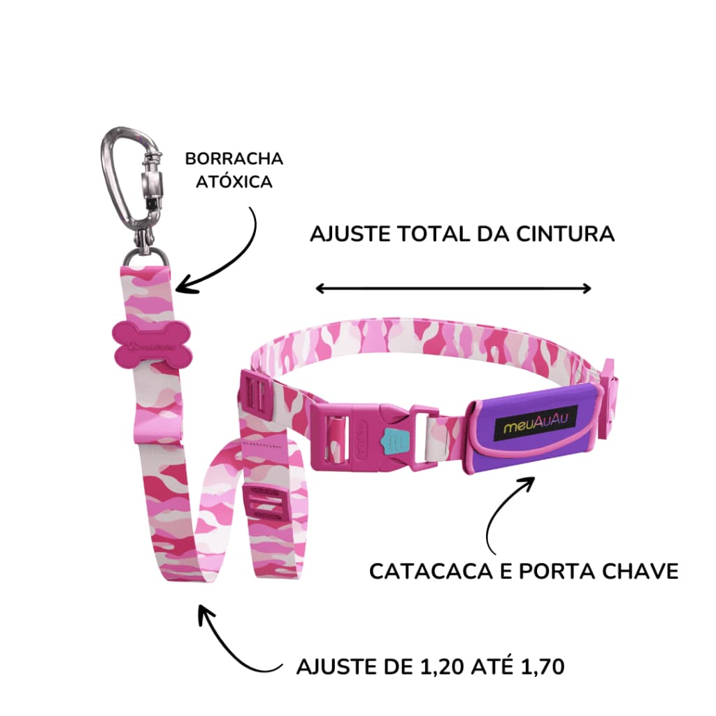 GUIA PARA PASSEIO MÃOS LIVRE + BOLSINHA CATA CACA TODAS AS RAÇAS