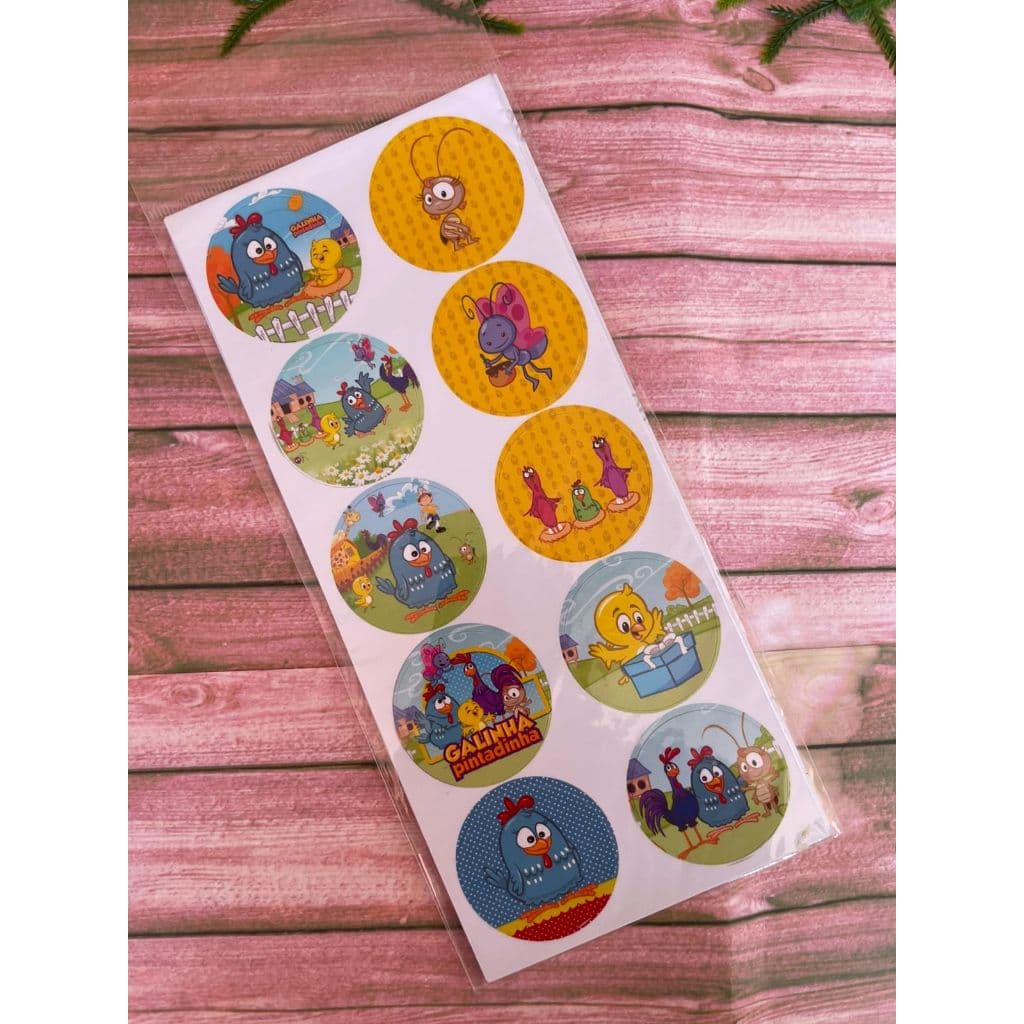 Adesivos Auto Colante GALINHA PINTADINHA cartela com 30 ADESIVOS de alta qualidade LINDOS.