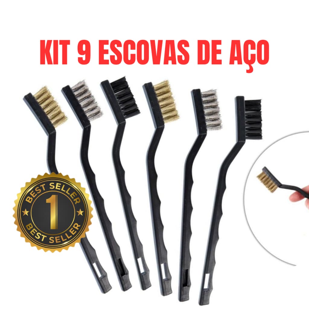 9 Escovas de Aço Multiuso Material Aço Latão Nylon Limpeza