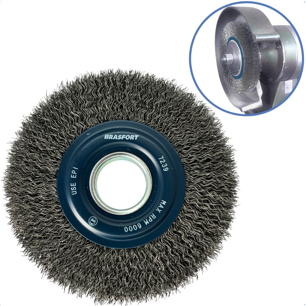 Escova de aço circular 6 pol x 1/2 pol esmerilhadeira moto esmeril ondulada remove tinta ferrugem com bucha de redução