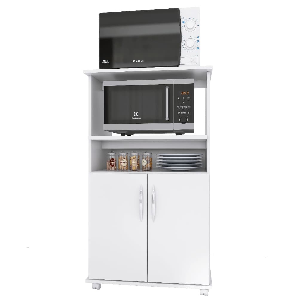 Balcão Multiuso com Prateleiras e Suporte para Microondas Forno