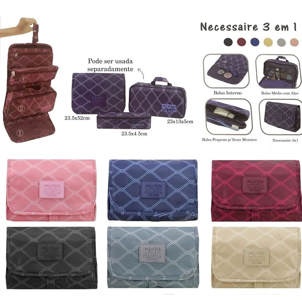 Necessaire Multiuso 3 Partes Maquiagem Organizador Viagem