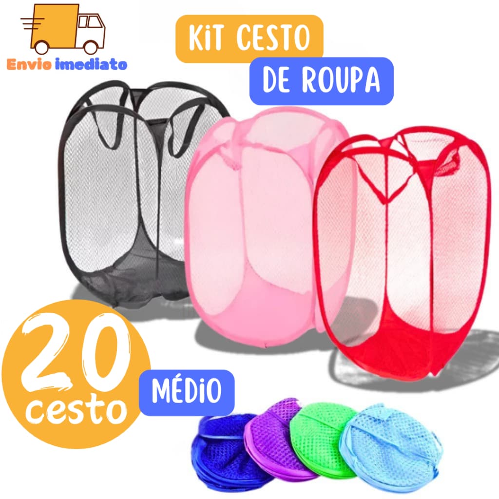 20 Peças Cesto Tecido MÉDIO de Roupas Organizador Dobrável Multiuso Brinquedo Lavanderia Banheiro Quarto