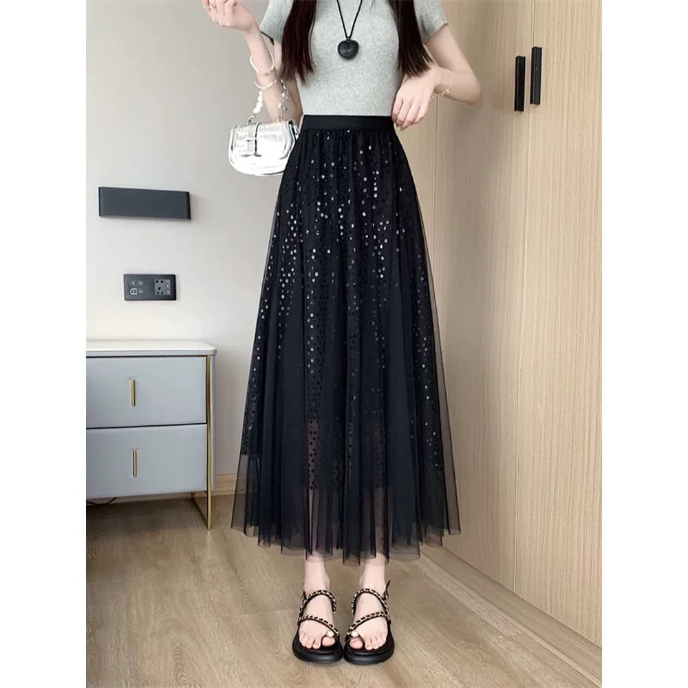Saia de Tule com Paetê de Melhor Qualidade Saia Longa de Brilho WK-82
