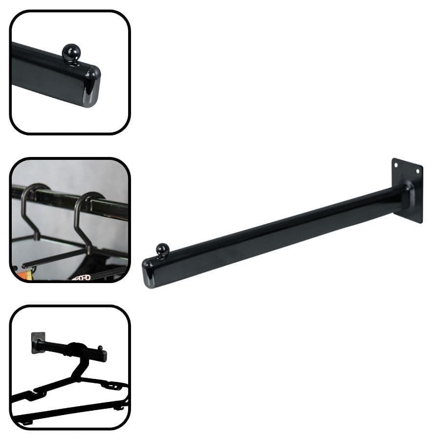 Arara De Parede Reta Com Esfera Limitadora 40cm Preto