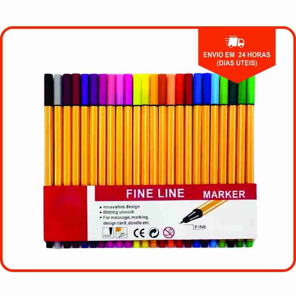 Kit Com 12 ou 24 UND de Canetas Coloridas FINE LINE Ponta Fina 0.4 Caneta Fine Line