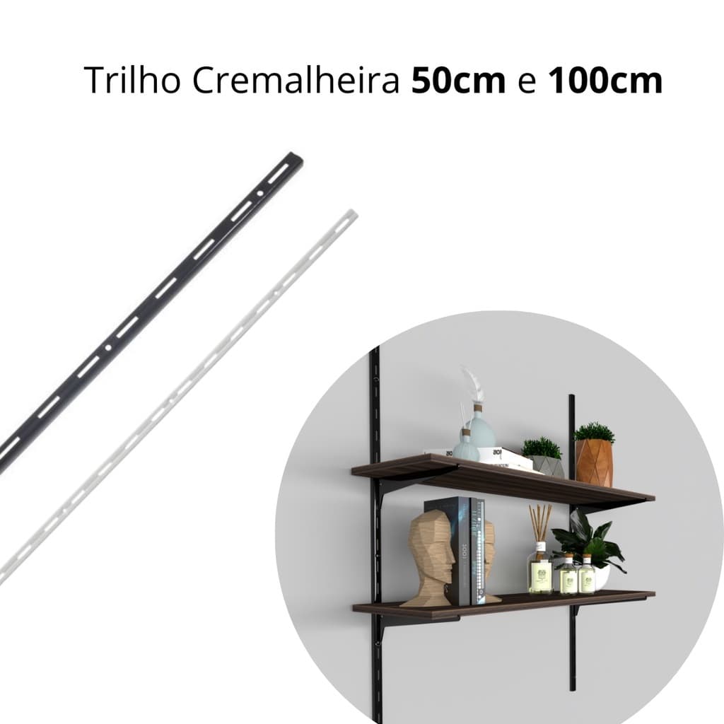 Kit 2 Trilhos Prateleira Cremalheira 50cm 100cm Suporte Parede Expositor Loja