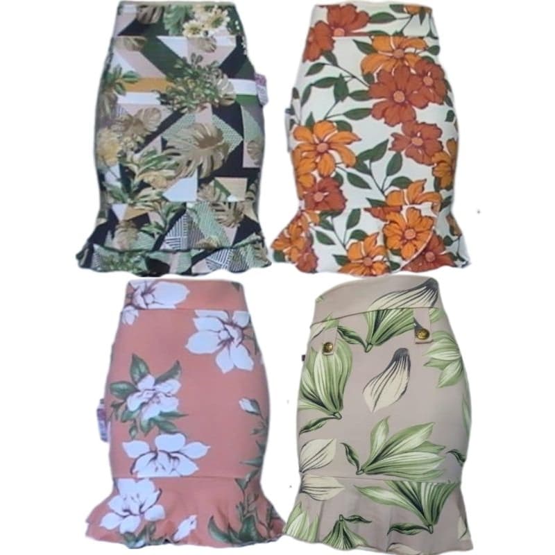 Saia evangelica com babado kit 4 saias midi estampada
