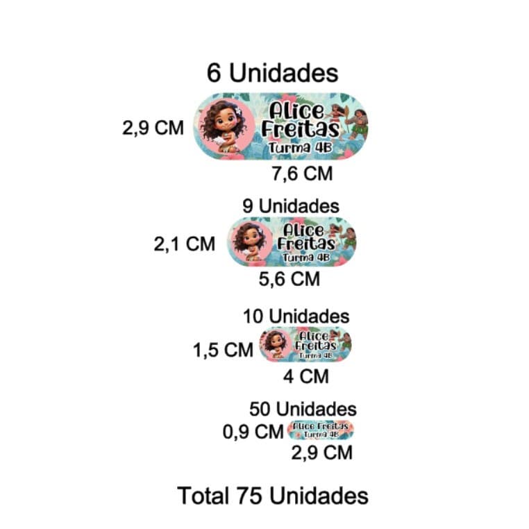 Etiquetas Escolares - Kit com 75 Unidades. Registente a água/ Vários Temas: Escolha o seu! Adesivo