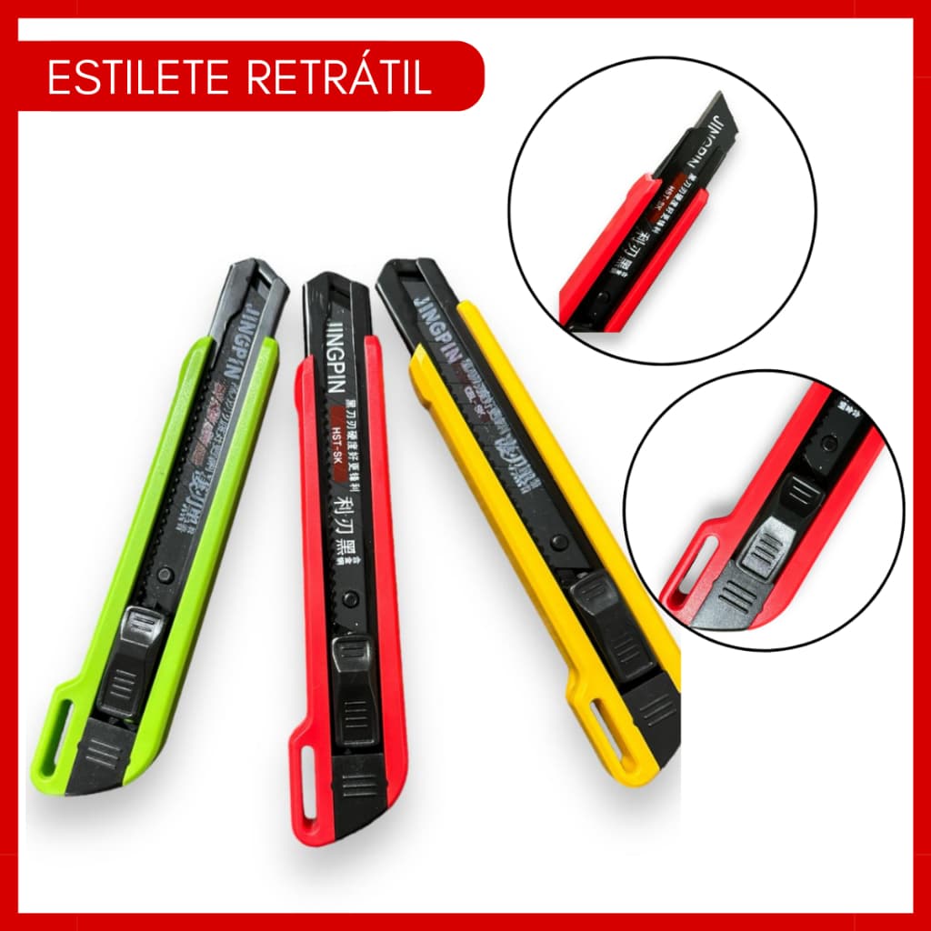 Estilete Profissional Retrátil C/ Trava 18mm Reforçado Cores