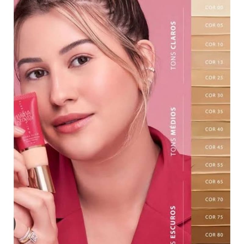 Base Líquida Niina Secrets Skin Glow Eudora 30ml Acabamento Radiante com Ácido Hialurônico maquiagem