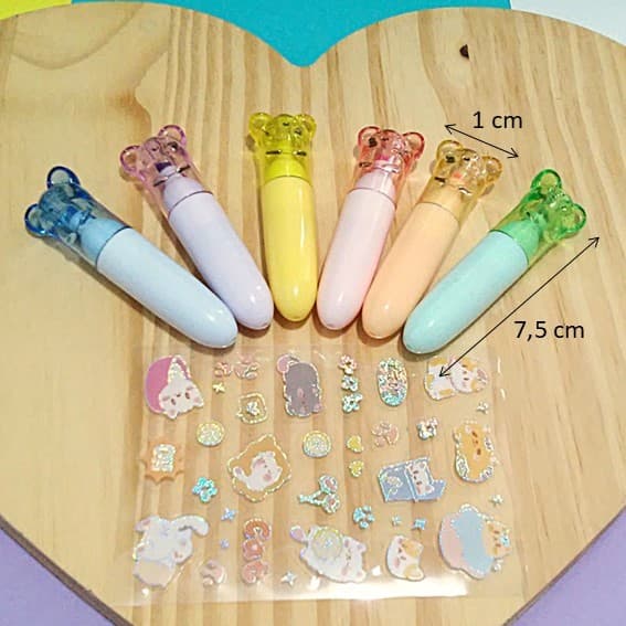 Mini Marca Texto Hamster com Adesivo - 6 Cores