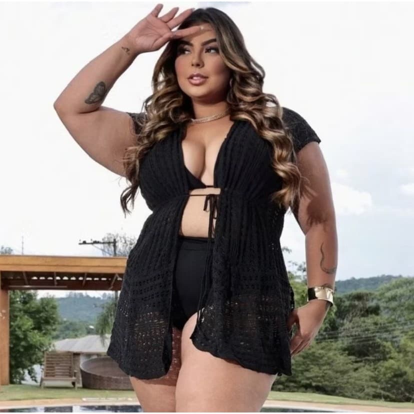 Saída de Praia Piscina Banho Vestido Plus Size Franja Verão