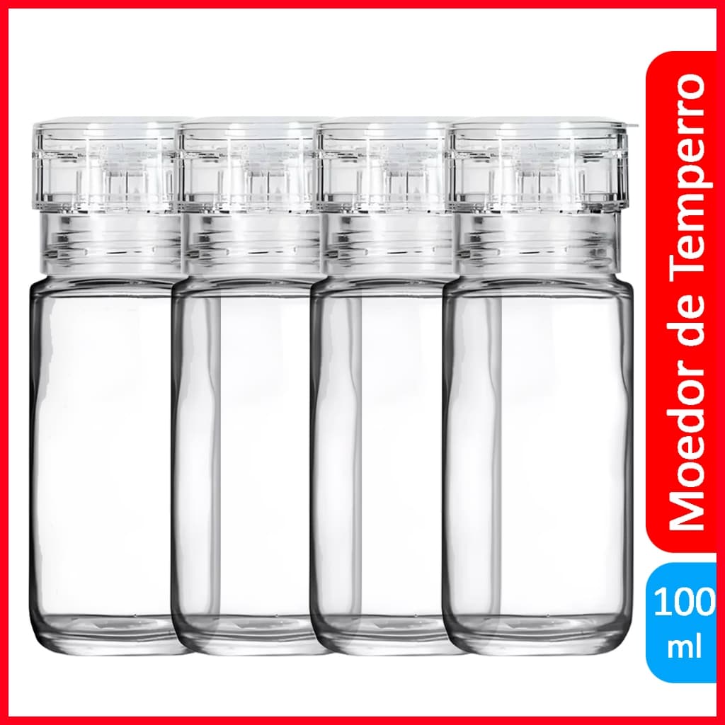 Moedor de Temperos 100ml Vidro Resistente Não Enferruja - Ideal para Sal Grosso Pimentas Ervas Secas