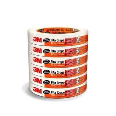 Fita Crepe 3M 101LA 18mm x 50m Pintura Imobiliária  Alta Adesão Resistente Água Solvente Obra