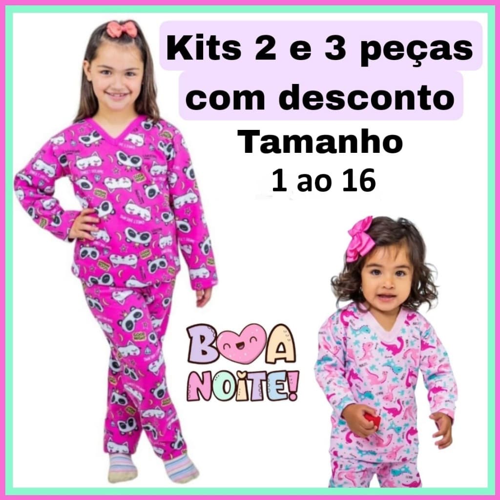 Pijama bebê Moletom Flanelado 1 ao 16  Inverno Menina Moletinho