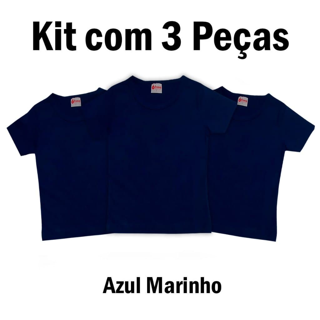 Kit 3 Camisetas Azul Marinho lisa 100% Algodão