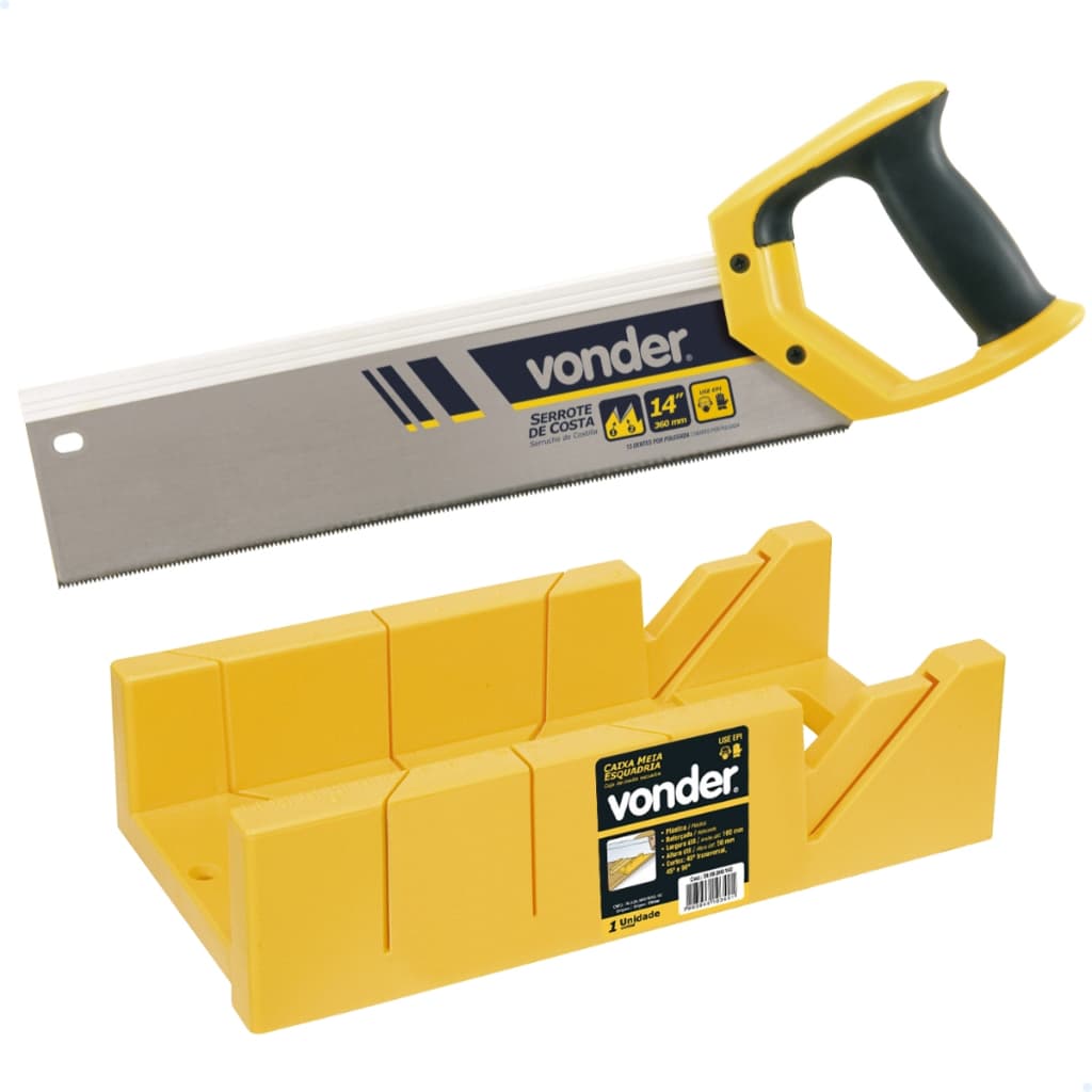Serrote De Costa 14" Vonder  + Caixa Meia Esquadria Gabarito de Corte Vonder