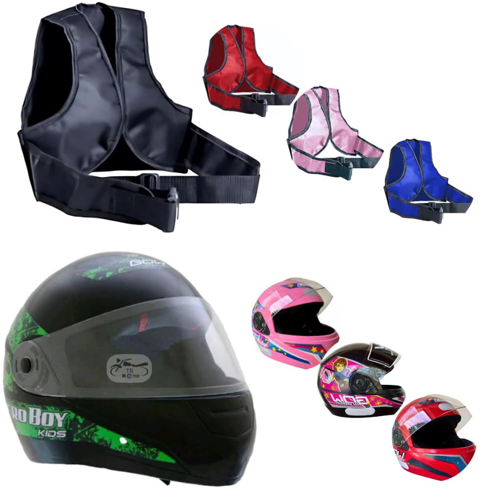 Capacete Infantil Ou Colete De Segurança Para Moto Tamanho 54 Criança Rosa Vermelho Preto