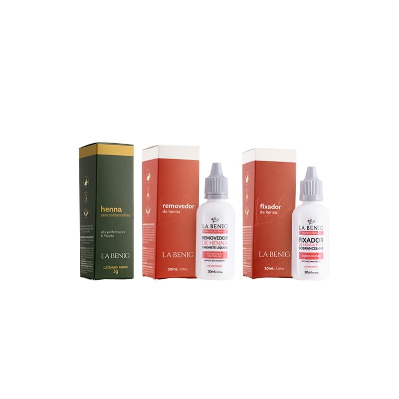 Kit Henna 2,5g + Removedor + Fixador La Benig