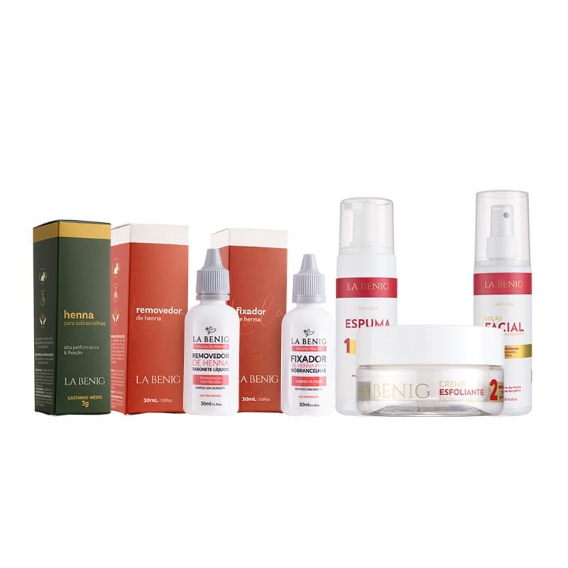 Kit Iniciante Henna + Skin Care 3 produtos + Removedor + Fixador