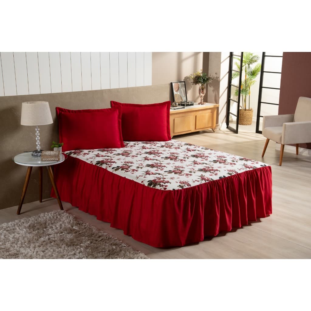 Kit Colcha Florata Estampada Cama Box Queen 03 Peças