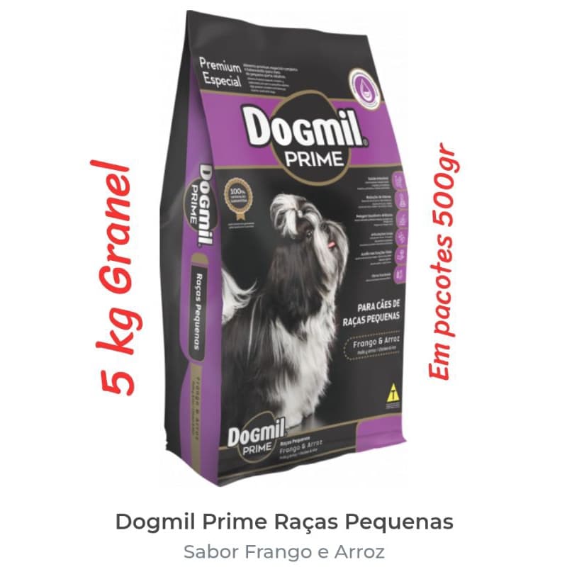 5 kg Granel, Ração Dogmil Prime, Premium Especial, cães adultos, raças pequenas, sabor frango e arroz..