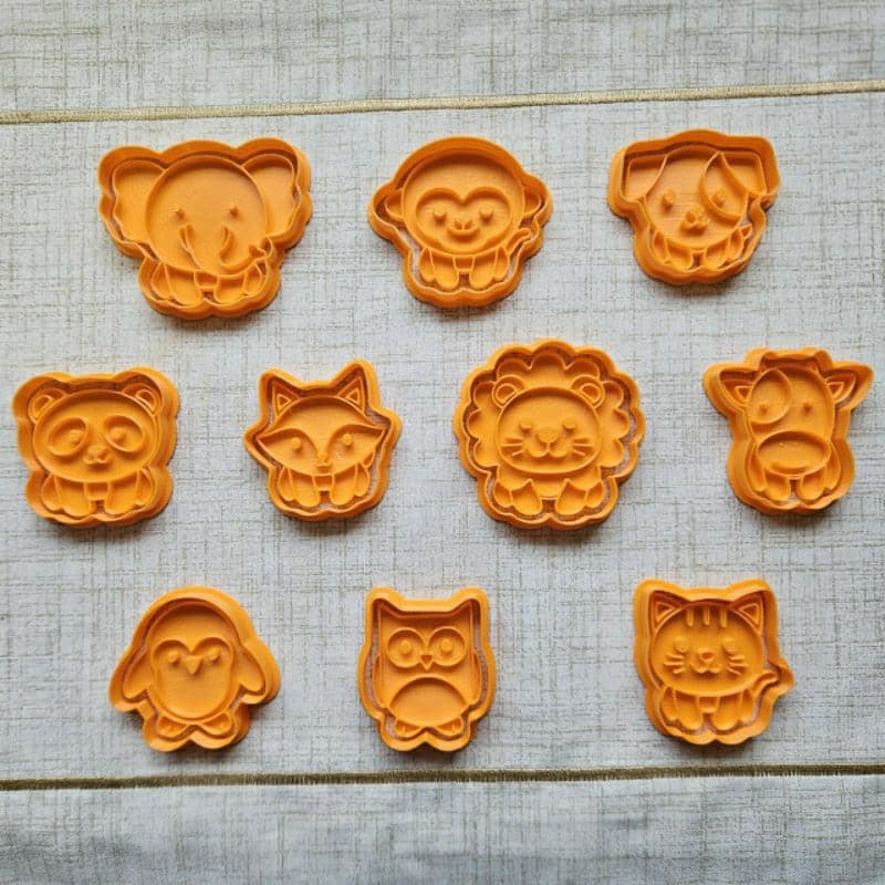 Kit Cortador de Biscoitos e Massas de Animais Bichos Bichinhos Fofos para Festas Com Carimbo