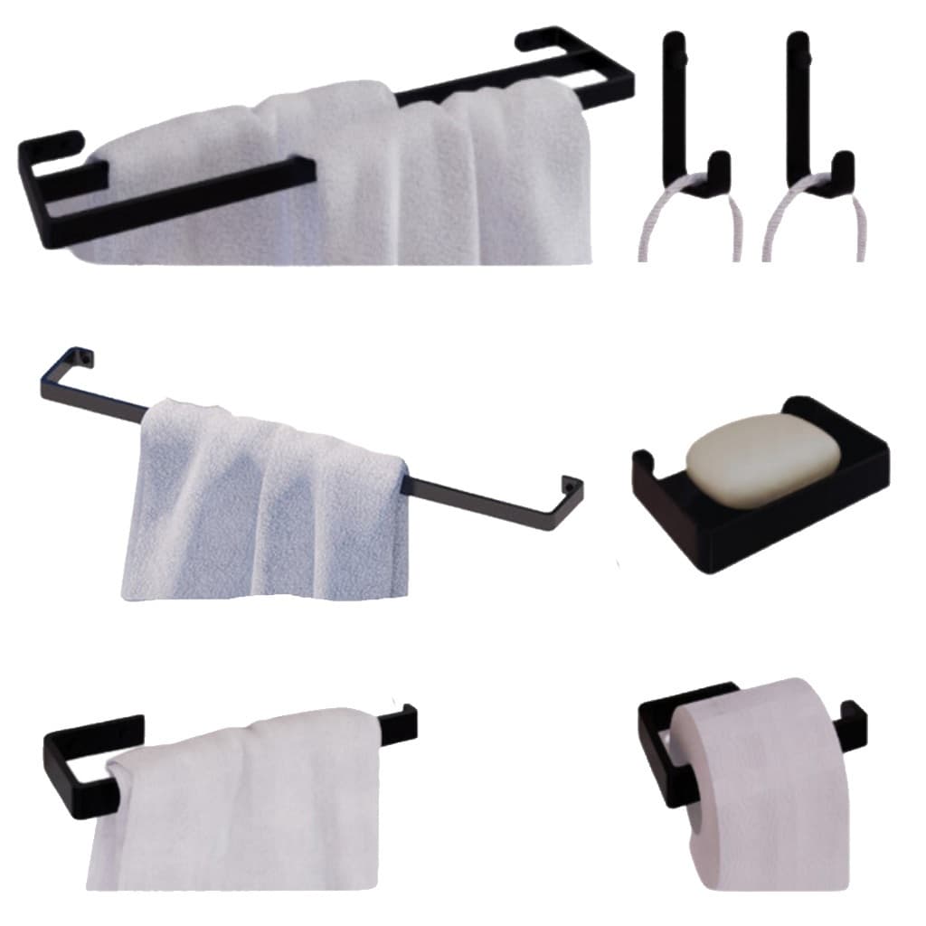 Kit Acessórios Para Banheiro Preto 7 Peças Para Parede