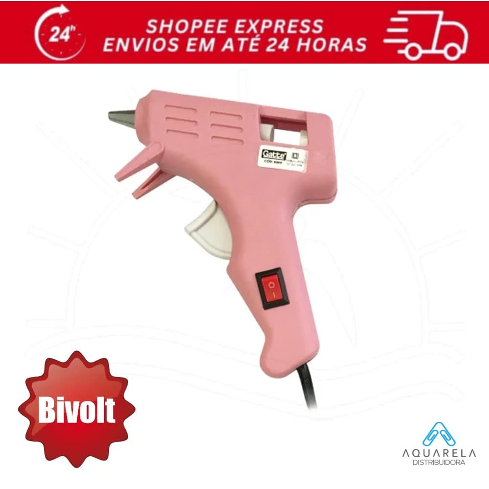 PISTOLA DE COLA QUENTE BOTAO ON/OFF, ROSA, BIVOLT