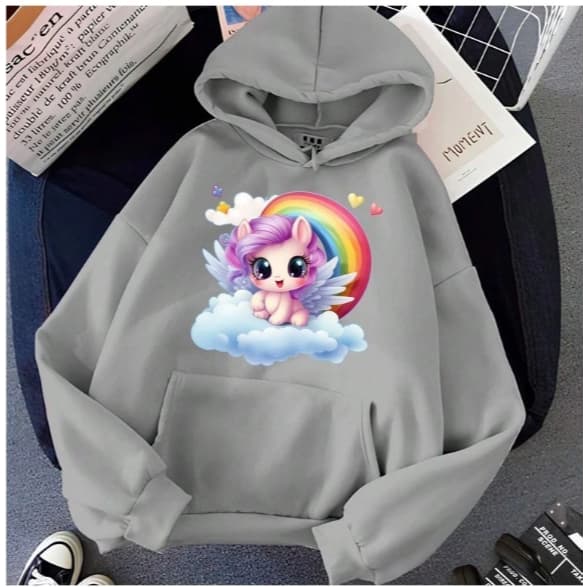 Blusa Moletom Algodão Feminino Canguru Estampado UNICORNIO BABY