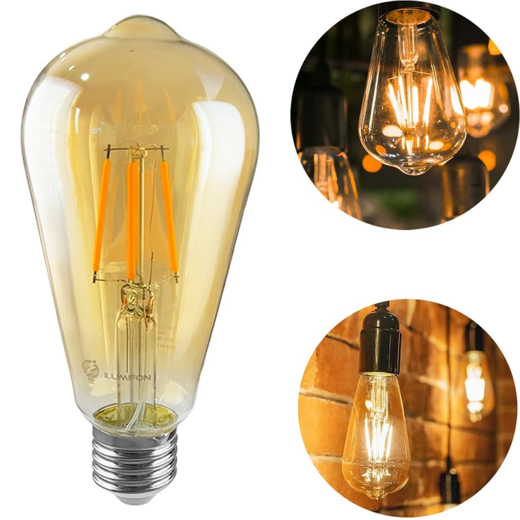 Lâmpada Filamento de LED ST64 E27 Vintage Retro Bivolt Perfeita para Ambientes Aconchegantes