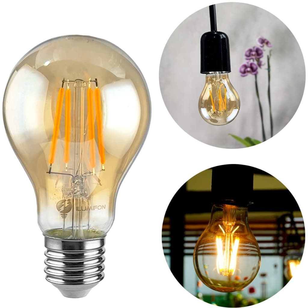 6 peças Lampada Filamento Led A60 Vintage Retro Ambar E27 Bivolt